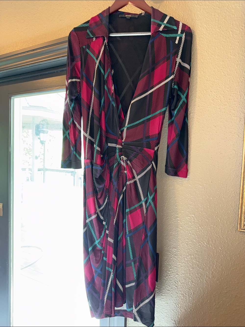 Gucci Multi Plaid Wrap Drape Front Midi Dress Vintage 2010